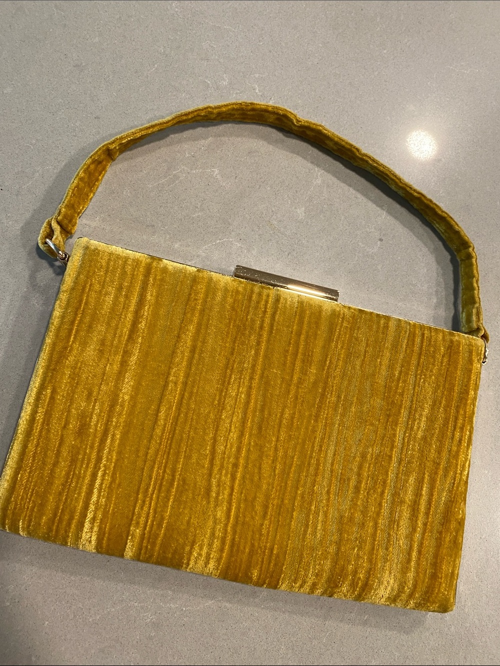 Zara Mustard Yellow Velvet Top-Handle Clutch Evening Bag Vintage Fall